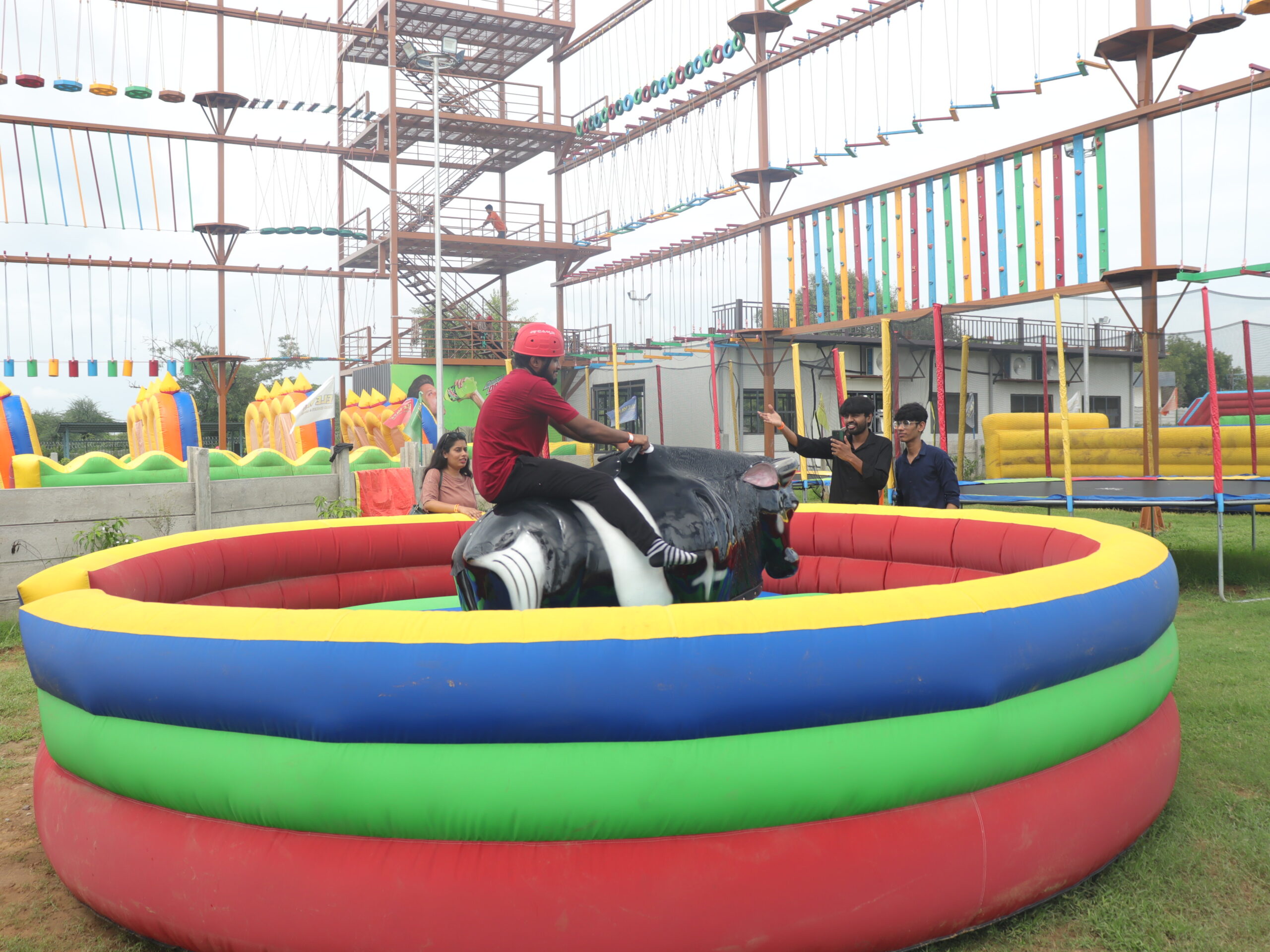 Bull ride activity in adventure park